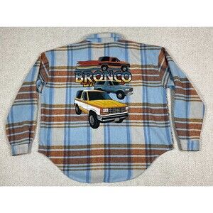 Ford Bronco Shirt Women's XL Blue Plaid Flannel Button Up Shacket Wool Blend
